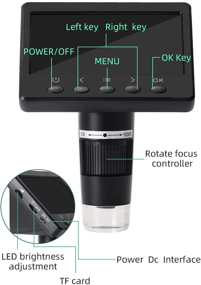 woobles Digital Microscope, High Power 4.3 Inch LCD 1000X Electron Microscope for Phone Repair (US Plug) - Image 3